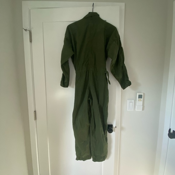 Top Gun Vintage Pilot Jumpsuit Army Green Chemin Du Fer Costume 80s S Carrie - Picture 3 of 10